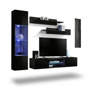 Schwarz Wohnzimmer Luxus Wohnwand Hänge VitrineModerne TV-Ständer Holz Neu