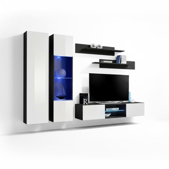 Wohnwand Set 5tlg. Wohnzimmer RTV Regal Modern Garnitur Hänge Vitrine Holz Neu