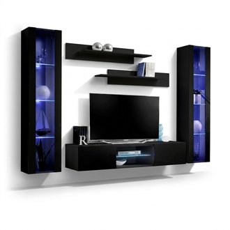 Garnitur rtv Set 5tlg. Schwarz Wohnwand Wandschrank TV-Ständer Design Neu