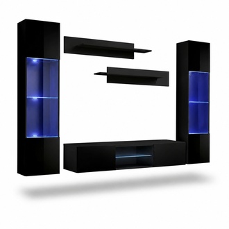Wohnwand Schwarz Wand Regale Komplett Designer Einrichtung Hänge Vitrine Neu