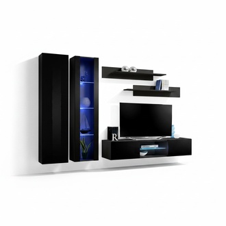 Wohnzimmer Komplett Schwarz Wohnwand Wandschrank Hänge Vitrine Neu