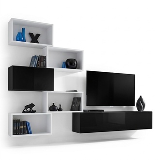 Wohnwand Garnitur Designer Möbel Lowboard Wandregal Modern Holz Neu