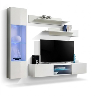 Designer Wohnzimmer Weiß Einrichtung Luxus Wohnwand Komplett Set Hänge Vitrine