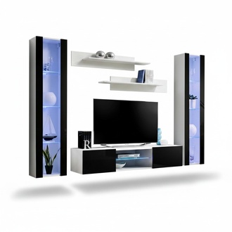 Wohnwand Set 5tlg Wohnzimmer Luxus 2x Hänge Vitrine TV-Ständer Wand Regale