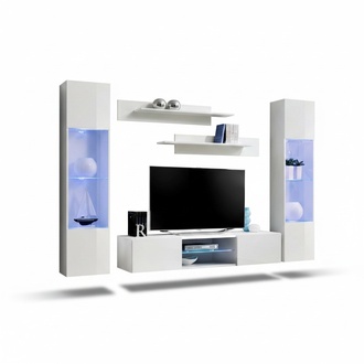 Weiß Wohnwand Wand Regale Hänge Vitrine Komplett Wohnzimmer Designer