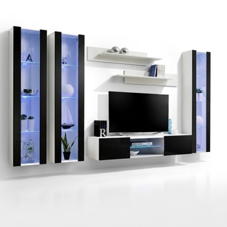 Garnitur Wohnzimmer Set Wohnwand Hänge Vitrine Moderne Komplett Design Neu