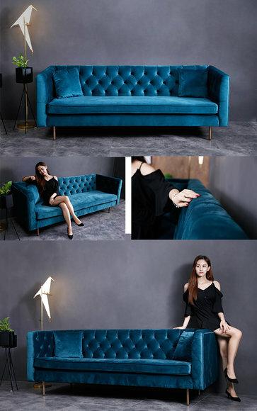 Designer Chesterfield Sofa Textil Blau Couch Polster Sofas Couchen