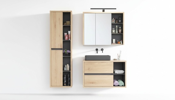 Design Badezimmer Möbel Bad 3 tlg. Set Garnitur Schrank Waschbecken