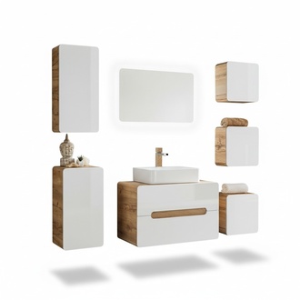 Design Badezimmer Möbel Bad 7 tlg. Set Garnitur Schrank Waschbecken