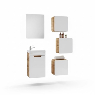 Design Badezimmer Möbel Bad 5tlg. Set Schrank Waschbecken Beleuchtung