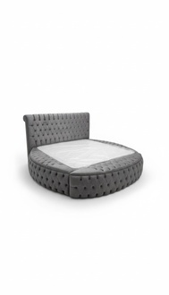 Design Chesterfield Rundes Grau Bett Rund Betten Schlafzimmer Doppel Hotel Neu