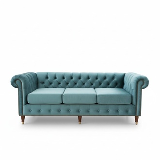 Design Chesterfield Sofagarnitur 3-Sitzer Stoff Couch Blau Polster