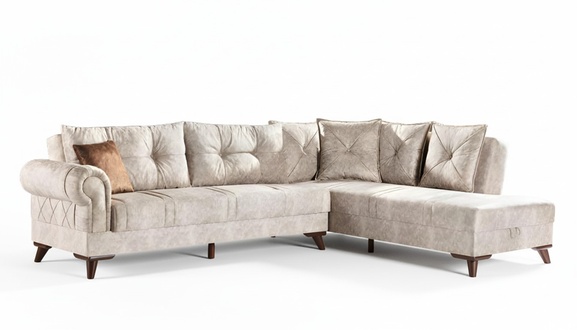 Design Ecksofa L-form Bettfunktion Couch Textil Sofa Bettkasten Weiche Polster