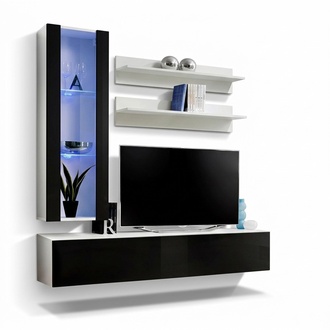 Design Hänge Vitrine Regale Wohnwand Set 4tlg Wohnzimmer TV-Ständer Möbel