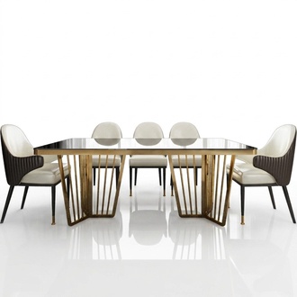 Design Klassiker Esstisch Tisch Holz mit Edelstahl Tische Hochglanz Wohnzimmer