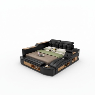 Design Leder Betten Hotel Doppel Multifunktions Bett Bluetooth Boxen Luxus