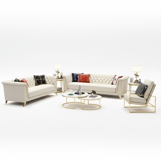 Design Metall Couch Sofa Polster Garnitur Sitz Couch 3+1+1 Chesterfield