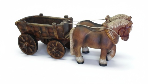 Design Pferde mit Wagen Figur Garten Statue Skulptur Figuren Skulpturen