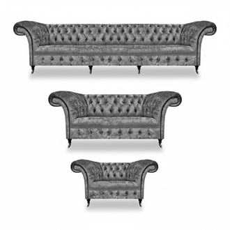 Design Polstermöbel Grau Sofagarnitur Chesterfield Sofas Set Wohnzimmer
