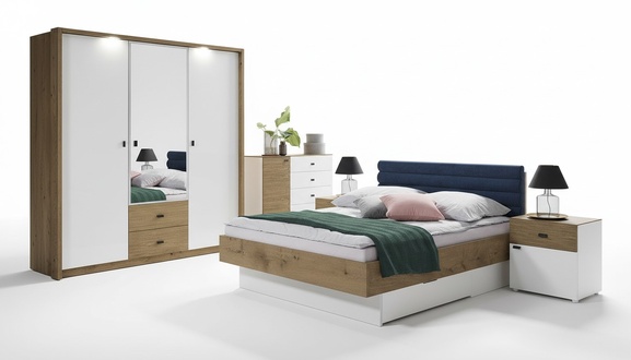 Design Schlafzimmer 5tlg. Set Bett Nachttische Kommode Kleiderschrank