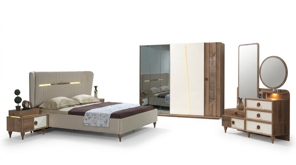 Design Schlafzimmer Set Bett Nachttische Kommode Kleiderschrank 5tlg.