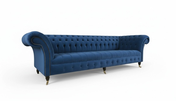 Design Sofa 4 Sitzer Couch Textil Polster Blau Klassische Sofas Chesterfield Neu