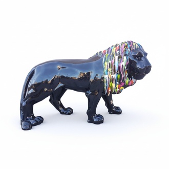 Design Statuen Bunte Figur Bemalte Löwe Skulptur Deko Garten 140x190cm