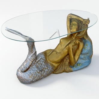 Design Tisch Meerjungfrau mit Glas Figur Statue Skulptur Figuren Skulpturen