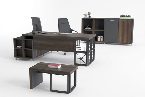 Designer Arbeitszimmer Set Schreibtisch Couchtisch Sideboard Holz Metall