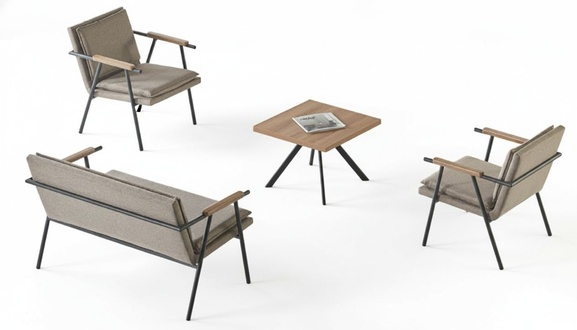 Designer Arbeitszimmer Sitzmöbel Kaffeetisch 2x Polstersessel 2-Sitzer