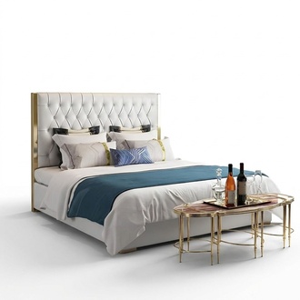 Designer Bett Chesterfield Leder Hotel Metall Betten Doppel Schlaf Zimmer