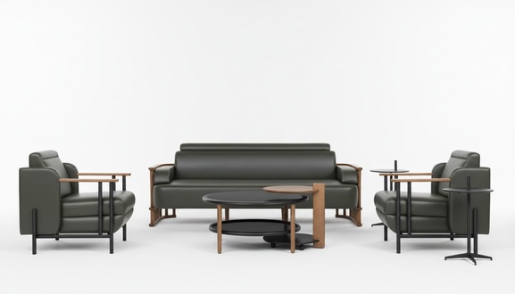 Designer Büro Arbeit Zimmer Set Schwarz Modern Komplett Leder Set Möbel 5tlg Neu