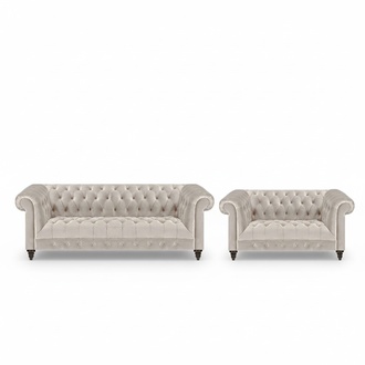 Designer Chesterfield Weiße Couchgarnitur 3-Sitzer Textil Zweisitzer