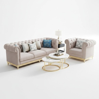Designer Couch Polster Sitz Garnitur Sofa 3+1 Wohnzimmer Leder Metall