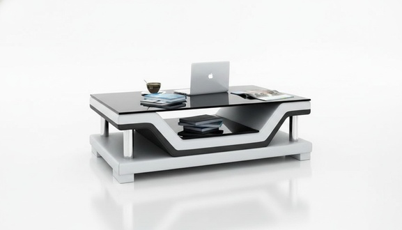 Designer Couchtisch Polster Tisch Leder Glas Moderner Tische #SB3009