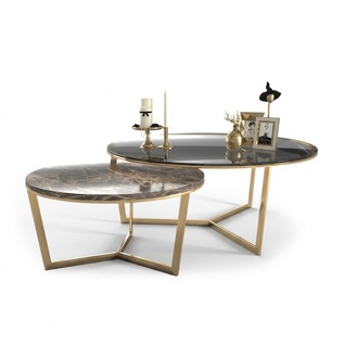 Designer Couchtisch Set 2x Wohnzimmer Edelstahl Moderne Luxus Tische Tisch