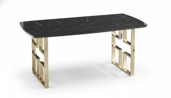 Designer Esstisch schwarze Holzplatte rechteckige Tischplatte goldene Füße