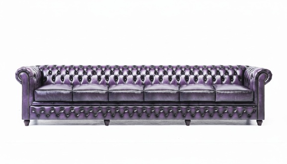 Designer Großes Lila 6 Sitzer Sofa Leder Textil Luxuspolster Chesterfield Sofas