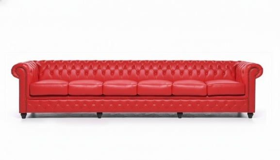 Designer Großes Rot 6 Sitzer Sofa Leder Textil Polster Sofas Couch Chesterfield