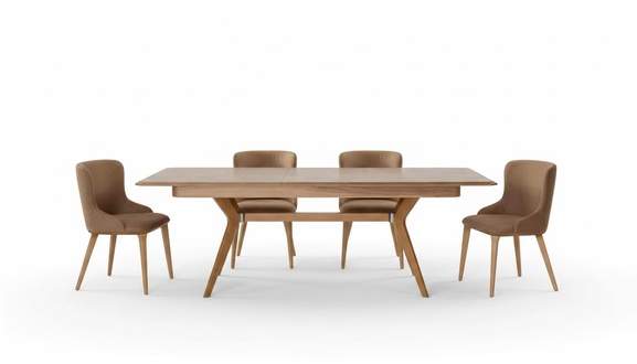 Designer Holz Ess Esszimmer Set Tisch 4x Lehn Stühle Set Garnitur Polster 5tlg