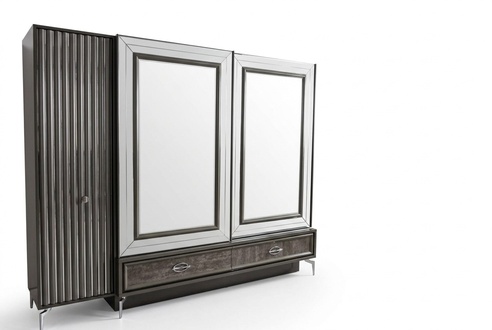 Designer Holz Kleiderschrank mit Spiegeltüren und Schubladen Schlafzimmer