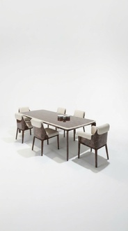 Designer Holz Tisch Poliert 6x Stuhl Set Stühle Tische Ess Wohn Zimmer