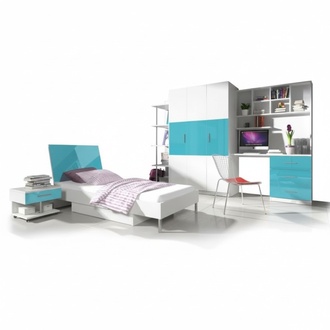 Designer Kinderzimmer Jugendzimmer Schlafzimmer Tisch Bett Kommode Schrank 5tlg