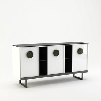 Designer Kommode Anrichte Schrank Regal Metall Luxus Wohn Zimmer Holz