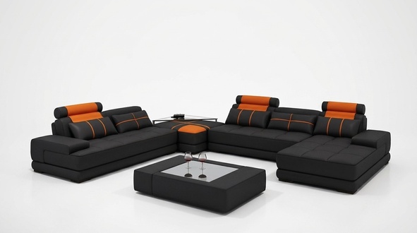 Designer Polster Ledersofa Couch U-Form Modern Sofa Wohnlandschaft Ecke 5005D_2