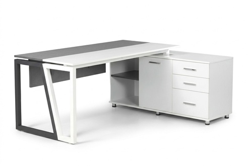 Designer Schreibtisch Bürotisch mit Shcrank Stauraum Holztisch Weiß Grau