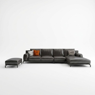 Designer Sofa Couch Ecksofa mit Hocker Polster Garnitur Wohnlandschaft