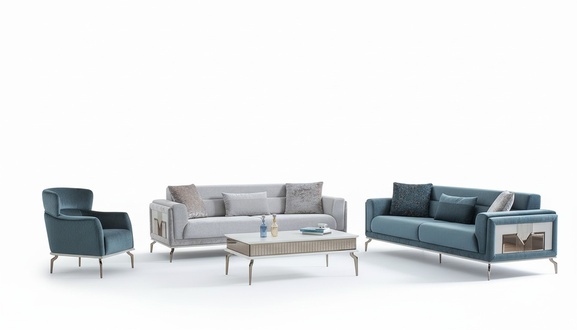 Designer Sofagarnitur 4tlg. Couch Sofa Set 3 Sitzer Sessel Couchtisch
