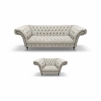 Designer Weiße Chesterfield Stoffgarnitur Moderne Sitzmöbel Luxus Set