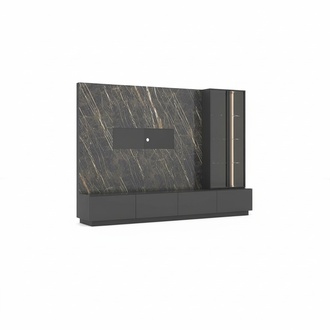 Designer Wohnwand 6tlg Luxus Holzmöbel Wohnzimmermöbel Grau Modern